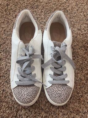 Target White Sneakers with Silver Laces and Taupe Speckled Accents